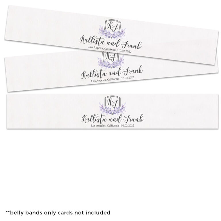 Customized wedding crest vellum belly band logo design with lavender